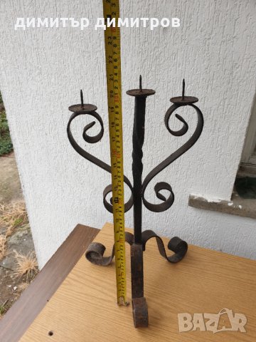 Стар свещник от ковано желязо 3ка-54см, снимка 2 - Други ценни предмети - 30470591