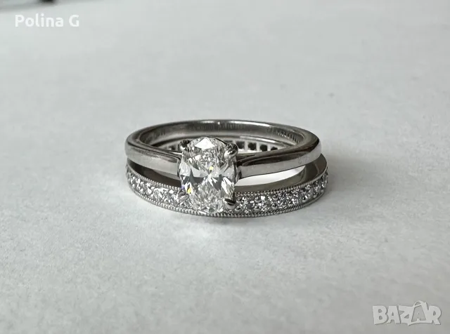 Оригинален Tiffany & Co. платинен пръстен с диаманти – PT950, снимка 4 - Пръстени - 56299853