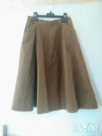 Разкроена кафява пола с джобове - талия 66-68см