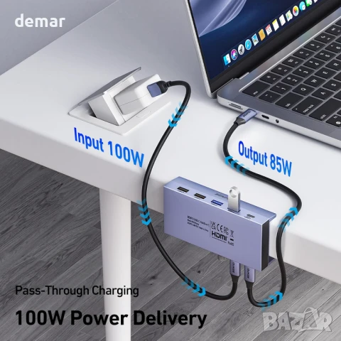 BENFEI 8-в-1 USB C хъб със сигурна скоба – 4K/60Hz HDMI, 2 x USB-A 3.2, снимка 5 - Кабели и адаптери - 51171175
