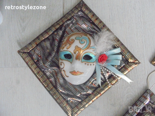 № 8262 Три ръчно декорирани стенни маски „Венециански чар“ , снимка 2 - Други ценни предмети - 51712282