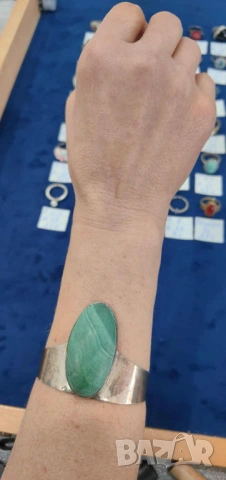 Антикварна сребърна гривна с голям естествен амазонит ., снимка 2 - Антикварни и старинни предмети - 53330827
