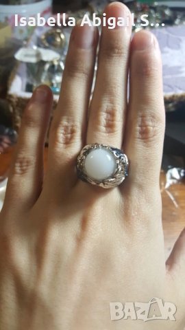 Масивен посребрен пръстен със сапфири и лунен камък, снимка 5 - Пръстени - 31630806