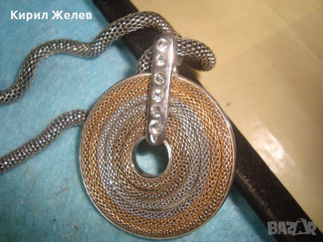 ЗЛАТИСТО-СРЕБРИСТО ФЕШЪН АРТ КОЛИЕ БЛАГОРОДНА НЕРЪЖДАЕМА СТОМАНА с ФАСЕТ ЦИРКОНИ 27434, снимка 10 - Колиета, медальони, синджири - 35100914