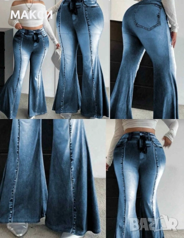 Макси силно еластичен и мек панталон чарлстон с висока ластична талия имитация дънки с деним ефект