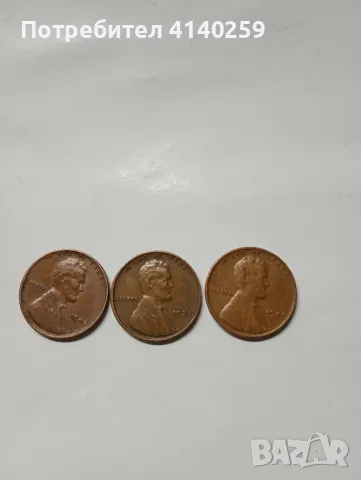 САЩ монети 1 цент 1937 г 1941  1945 г , снимка 1