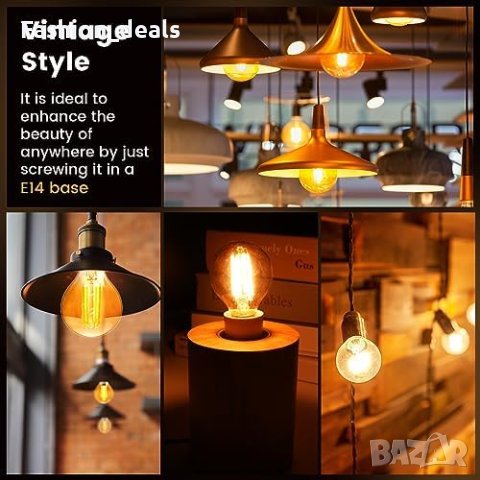 Нови 6 броя LED крушки база E14 Ретро Стил Топла Светлина Осветление дом, снимка 3 - Крушки - 42561968
