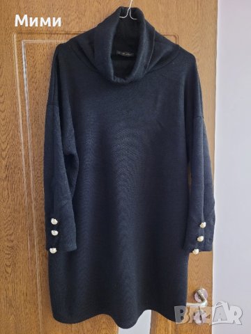 Черен пуловер туника, снимка 2 - Блузи с дълъг ръкав и пуловери - 42859473