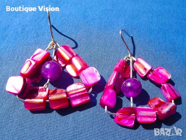 Ново! Сребърни обеци проба 950 с естествени камъни - Апатит и Седеф, снимка 3 - Обеци - 32962534