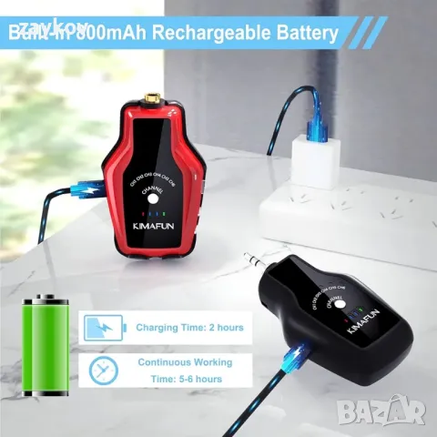 KIMAFUN Безжична система за слушалки за поставяне в ушите за сценично изпълнение, китарен усилвател, снимка 5 - Bluetooth слушалки - 49252996