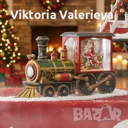 Коледна декоративна композиция „Влакът на Дядо Коледа“ с LED светлина, вода и брокат