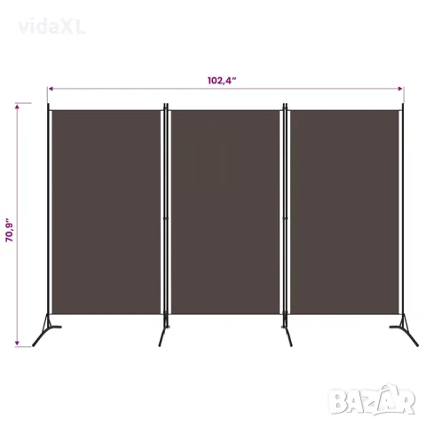 vidaXL Параван за стая, 3 панела, кафяв, 260x180 см, снимка 7 - Паравани - 56146697