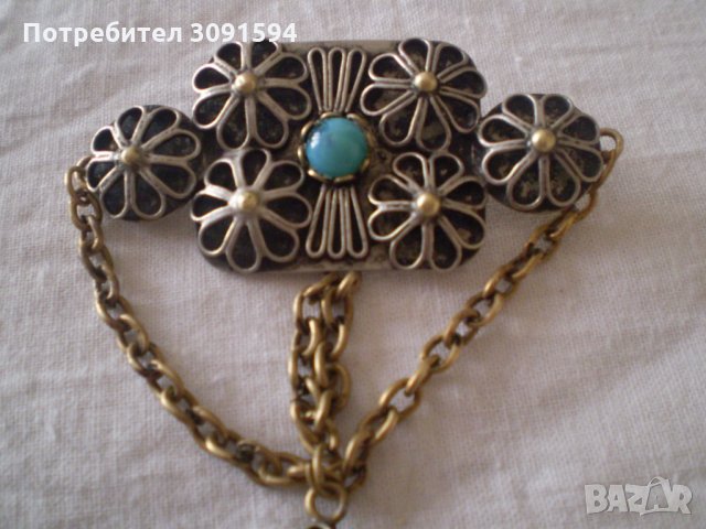 УНИКАЛНА АНТИЧНА БРОШКА С СИН КАМЪК