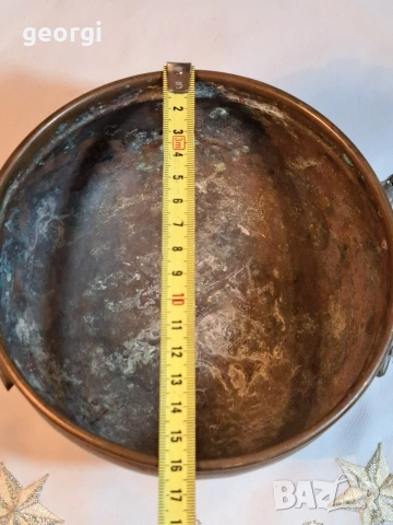 стара медна купа с бронзови дръжки 32/3, снимка 4 - Антикварни и старинни предмети - 53123697