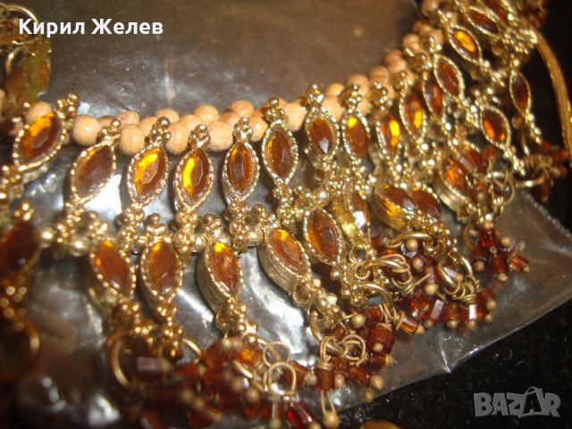 БОГАТО УКРАСЕНА ЗЛАТИСТА с КРАСИВИ ФАСЕТИРАНИ КРИСТАЛИ КАМЪНИ ВИНТИДЖ ОГЪРЛИЦА 14200, снимка 11 - Колиета, медальони, синджири - 30625579