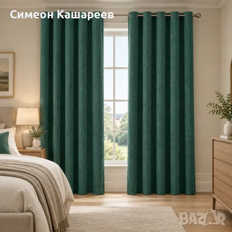 Затъмняващи термо завеси с ленен ефект, комплект от 2 броя, 290 × 140 см