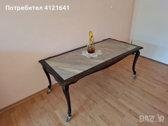 Изискана холна масичка, подвижен мраморен плот, носеща рамка и крака от масивно дърво, снимка 9 - Антикварни и старинни предмети - 46408720