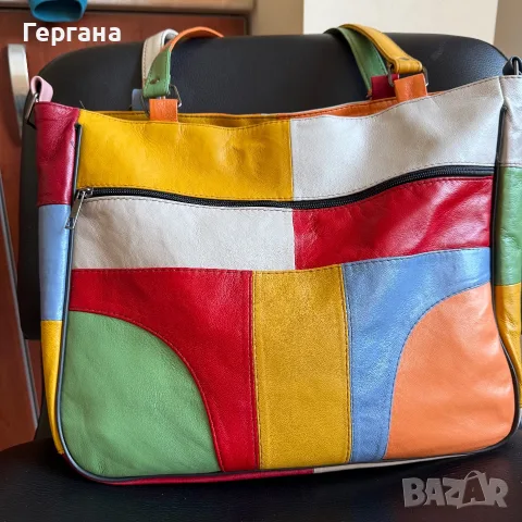 Дамска цветна чанта (Patchwork) от 100% естествена кожа, снимка 3 - Чанти - 56436632