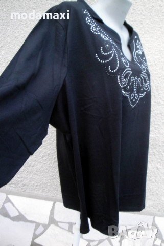 4XL Нова блуза с кристални капси в черно, снимка 3 - Туники - 44784084