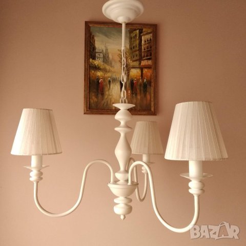  Класика в бяло,полилей с абажур, лампа за таван с шапка,,модерно осветление за спалня,трапезария, снимка 1 - Лампи за таван - 26410033