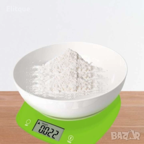 Кухненска везна с купа, 5кг., 2хАААбатерии, LED екран, Зелен, Сив, снимка 5 - Други стоки за дома - 52852793