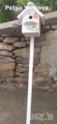 рисувани дървени къщички за птици със стойка, снимка 3 - Декорация за дома - 28855149