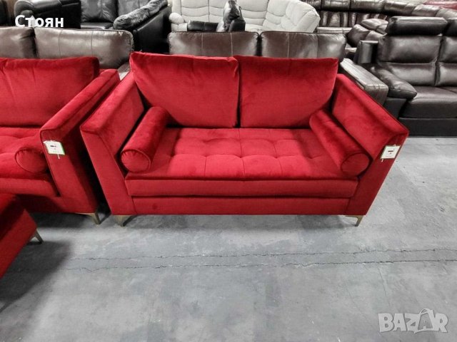 Нови Червени дивани от плат тройка,двойка и табуретка "Idol", снимка 2 - Дивани и мека мебел - 39711887