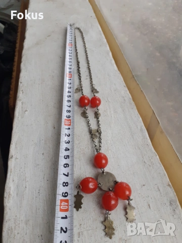 Стар възрожденски накит гердан колие сачан червено стъкло, снимка 6 - Антикварни и старинни предмети - 53371024