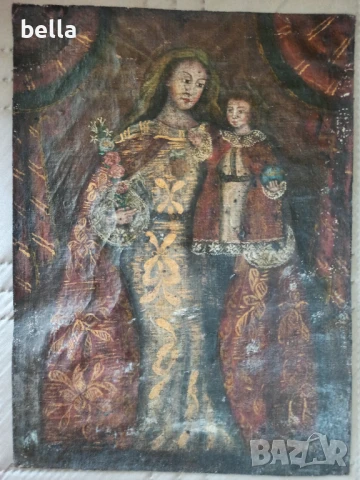 Стара творба- икона, масло върху платно,детайлно майсторско изпълнение , снимка 2 - Антикварни и старинни предмети - 50927913