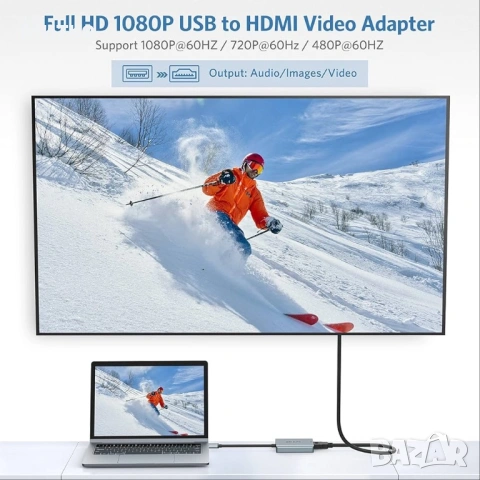 ABLEWE USB към HDMI адаптер за Mac OS, алуминиев HDMI към USB аудио видео конвертор за PC, лаптоп, п, снимка 3 - Кабели и адаптери - 53073017