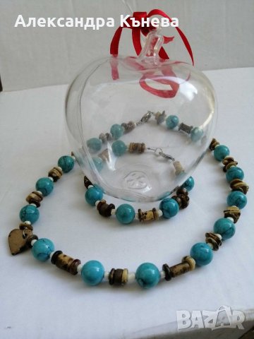 Дизайнерски комплект бижута с тюркоаз ръчна изработка + подарък, снимка 6 - Бижутерийни комплекти - 30018295