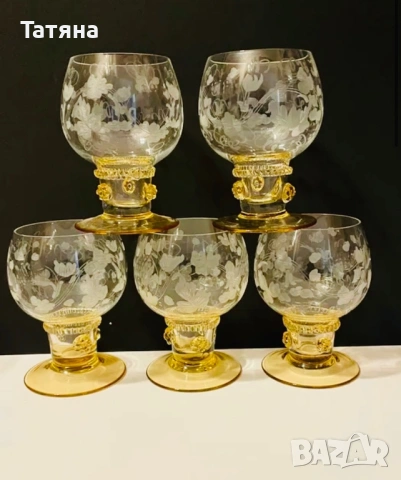 10 Кристални чаши за вино. Германия 1960-70, Theresienthal, Россия ръчна  изработка, кехлибарен цвят, снимка 9 - Чаши - 53135595