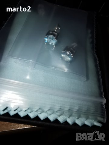 Сребърни Обеци S925 със синьо-зелени Мойсанити - по 1 карат на обеца, снимка 5 - Обеци - 37376472