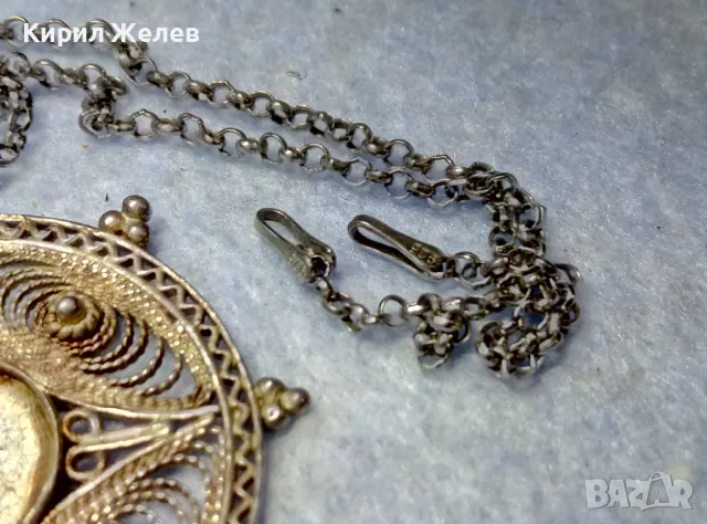 СТАР ФИЛИГРАНЕН СРЕБЪРЕН МЕДАЛЬОН СРЕБРО ВИСОКА ПРОБА с ГНЕЗДО за СКЪП КАМЪК иСРЕБЪРНА ВЕРИЖКА 44369, снимка 4 - Антикварни и старинни предмети - 49886084