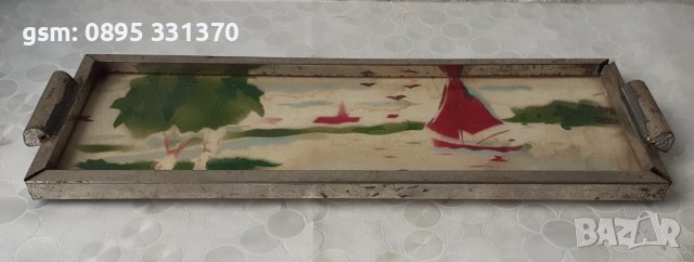 Стар поднос с рисунка, лодка, пейзаж, картина, снимка 5 - Картини - 40224190