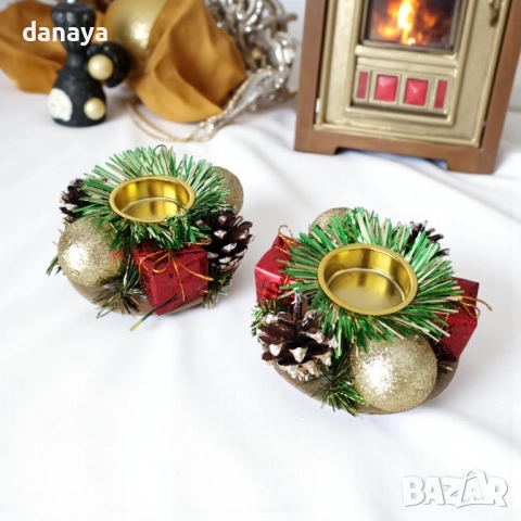 6184 Коледни поставки за чаени свещи, 2 броя свещници, снимка 2 - Декорация за дома - 52027150