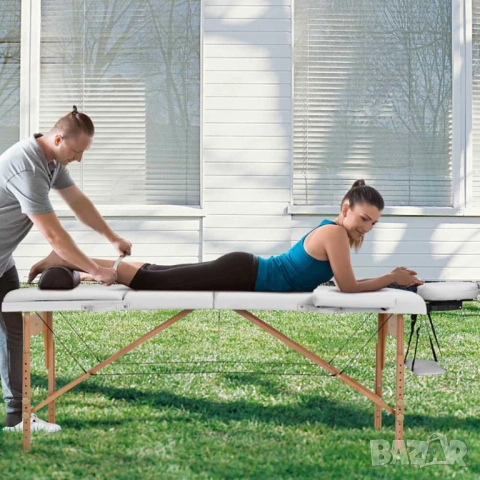 Трисекторна сгъваема кушетка / Дървена масажна кушетка, снимка 6 - Кушетки - 53274331