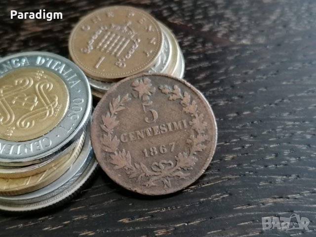 Монета - Италия - 5 чентесими | 1867г., снимка 1 - Нумизматика и бонистика - 32004874