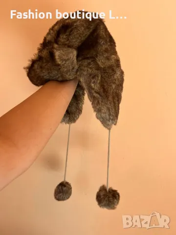 Зимна пухена шапка с ушанки и помпони 🤎, снимка 2 - Шапки - 47929939