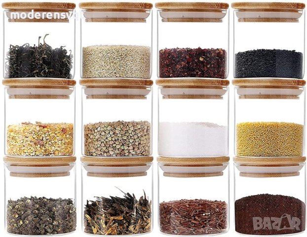 Малък стъклен буркан с бамбуков капак, снимка 7 - Други - 42746758