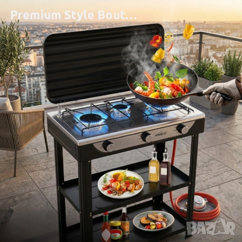 Газова печка HOMELUX с 3 горелки – 5.4 kW, комплект с маркуч и регулатор, идеален за къмпинг и двор, снимка 2 - Други стоки за дома - 54157682