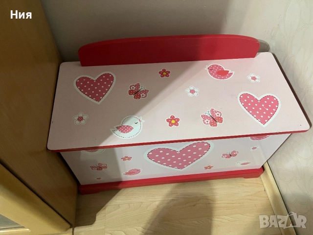 Детска розова ракла за играчки и пейка 2 в 1