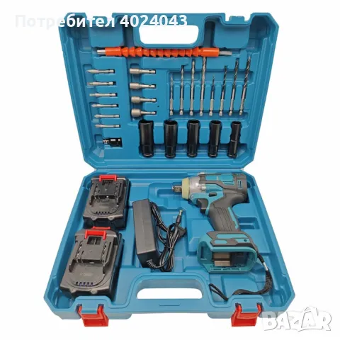 Професионален ударен гайковерт с комплект аксесоари и 2 батерии, снимка 2 - Други инструменти - 47893541