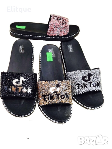 Блестящи дамски плажни чехли с кристали за летни ТикТок моменти на брега и пясъка, снимка 8 - Чехли - 52871995