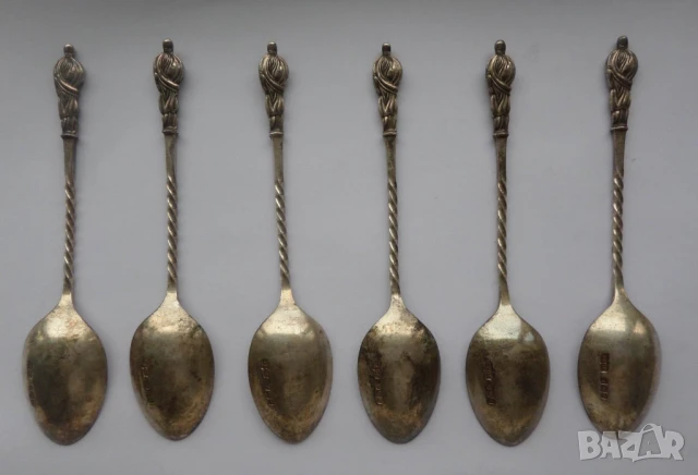 Комплект от шест сребърни лъжички за чай, кафе, снимка 3 - Антикварни и старинни предмети - 50834600
