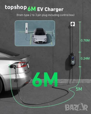 Чисто нов Кабел за зарядно устройство за електрически превозни средства тип 2 към 3-пинов щепсел 7M , снимка 2 - Аксесоари и консумативи - 52696113