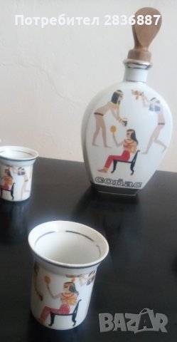 Ретро порцеланов сервиз с египетски мотиви за коняк/ракия от 1950 г., снимка 3 - Сервизи - 39863085