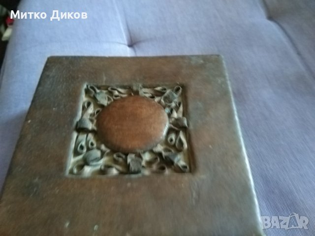  кутия от соца естествена кожа ръчна изработка 125х125х48мм, снимка 3 - Антикварни и старинни предмети - 44202406
