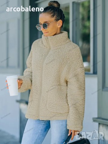 Дамско есенно-зимно топло яке с имитация на агнешки косъм, 6цвята , снимка 13 - Якета - 42090914