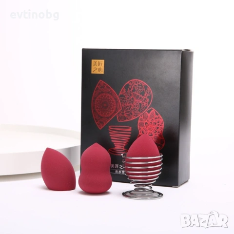 Комплект от 3 бр. тампони за нанасяне на грим по лицето с метална поставка HZS347, снимка 2 - Други - 53922507